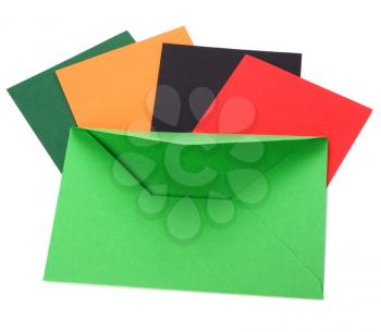 green envelope with cards isolated on white background