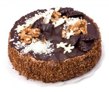 chocolate cream cake isolated on white
