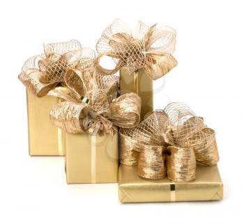 Gold gifts isolated on white background
