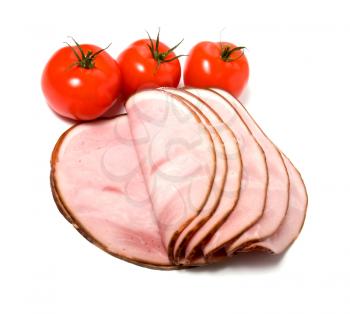 sliced smoked meat isolated on white background