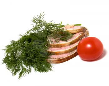 vegetable and ham isolated on white