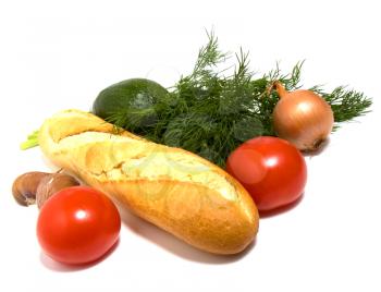 vegetable and bread isolated on white