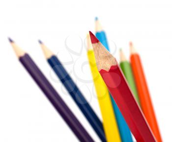 Colour pencils isolated on white  background close up