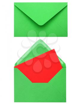 green envelope with card isolated on white background