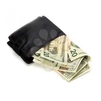 Money in leather  purse isolated on white  background