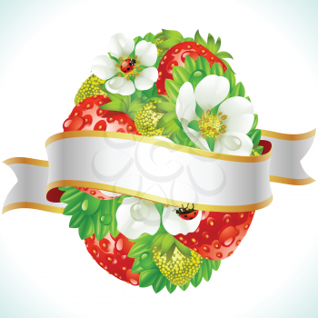 Royalty Free Clipart Image of Flowers Strawberries and a Banner