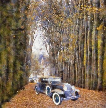 Royalty Free Photo of a a Vintage Car in a Forest