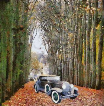 Royalty Free Photo of an Antique Car in a Forest