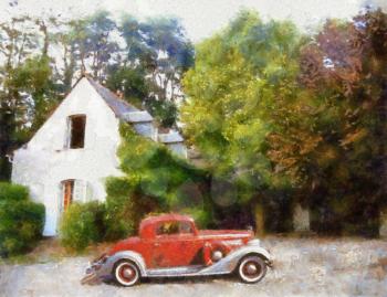 Royalty Free Photo of a Painting of a 1934 Buick Sports Coupe 