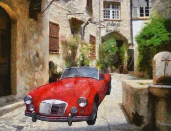 Royalty Free Photo of an Oil Painting of a MGA Sports Car 1975