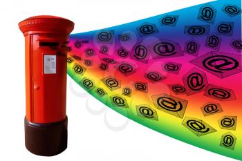 Royalty Free Photo of an E-Mail Red Postbox with Flying Envelope Messages
