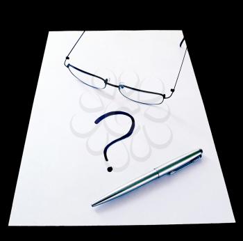 Royalty Free Photo of Glasses and Pen on a Piece of Paper