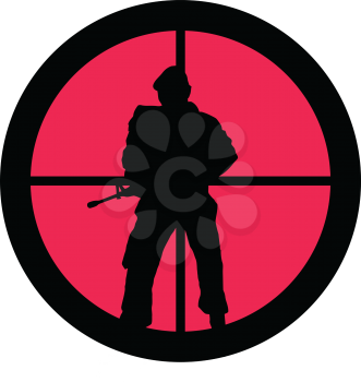 In the scope series – Soldier in the crosshair of a gun’s telescope. Can be symbolic for need of protection, being tired of, intolerance or being under investigation.
