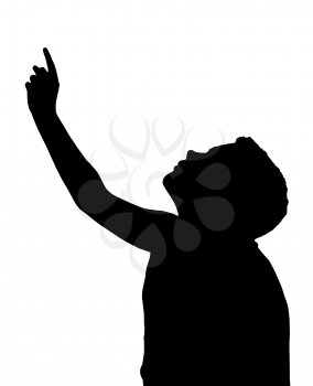 Isolated Silhouetted Boy Child Gesture and Activity Pointing Upwards