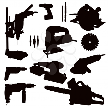 Various Isolated Power Tools - black on white 
