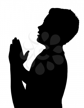 Isolated Silhouetted Boy Child Gesture and Activity Praying