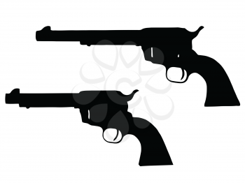 Isolated Firearm - Revolvers (5 and 9 inch) – black on white silhouette
