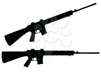 Isolated Firearm - Automatic Rifle – black on white silhouette
