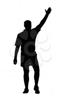 Royalty Free Clipart Image of a Rugby Ref Awarding a Penalty