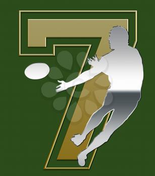 Silver and Golden Sevens Rugby Emblem on Green Background