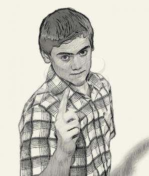 Sketch Teen boy body language expressions - Finger Pointing Warning