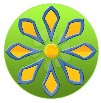 Green Yellow Blue Abstract Flower Nature Button Motif  
