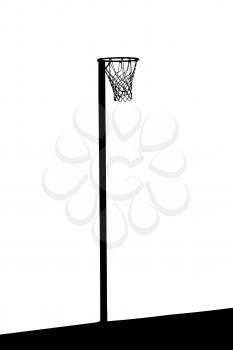  Black on white silhouette of goalpost with net for korfball, netball, basketball or ringball
