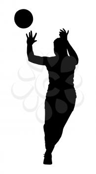 Black on white silhouette of korfball ladies league player girl catching ball
