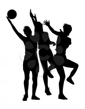 Black on white silhouette of korfball ladies league players girl catching ball