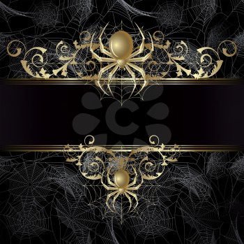 Royalty Free Clipart Image of a Gold Spider Frame on a Black Background