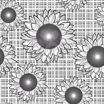 Royalty Free Clipart Image of a Checked Sunflower Background