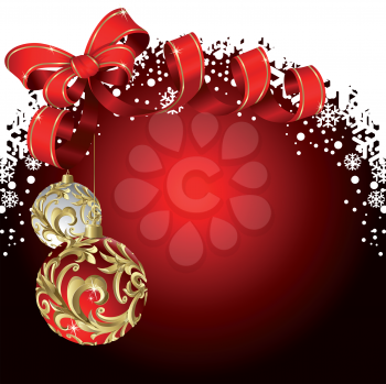Royalty Free Clipart Image of a Christmas Background With Red Bows