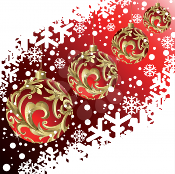 Royalty Free Clipart Image of a Christmas Snowflake and Ornament Background