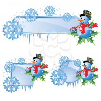 Royalty Free Clipart Image of a Frames With Snowflakes and Snowmen