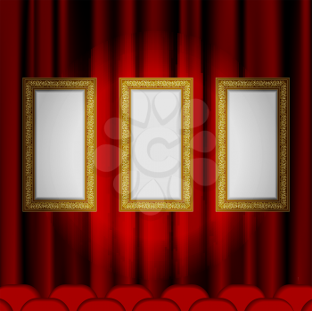 Royalty Free Clipart Image of Frames on a Curtain