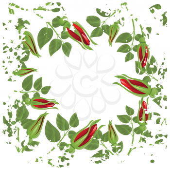 Royalty Free Clipart Image of a Rosebud and Leaf Frame
