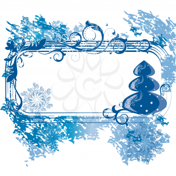 Royalty Free Clipart Image of a Grunge Snowflake Background and a Tree