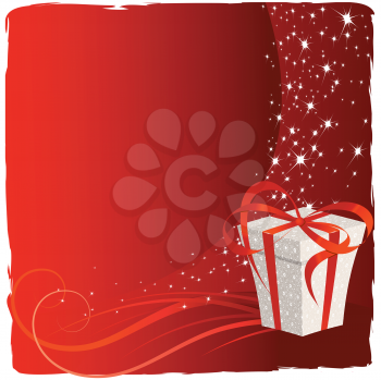 Royalty Free Clipart Image of a Christmas Gift on a Red Background
