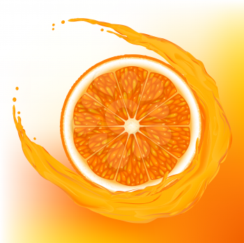 Royalty Free Clipart Image of an Orange in Orange Juice