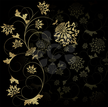 Royalty Free Clipart Image of a Floral Background on Black