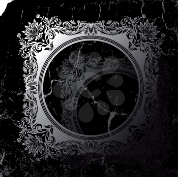 Royalty Free Clipart Image of an Ornate Frame With Cracks on the Black Background