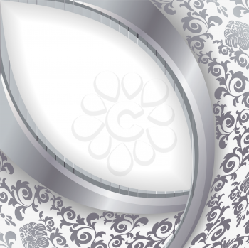 Royalty Free Clipart Image of a Silver Frame on a Floral Background