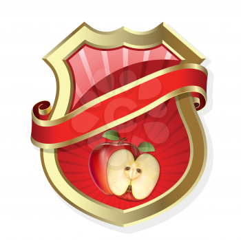 Royalty Free Clipart Image of a Badge With an Apple
