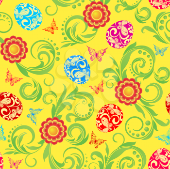 Royalty Free Clipart Image of a Flower and Egg Background
