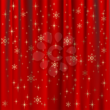 Royalty Free Clipart Image of a Red Curtain With Snowflakes