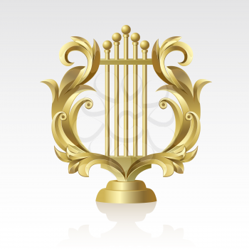 Golden Golden Lyre on a white background on a white background