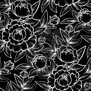 Seamless with black and white roses