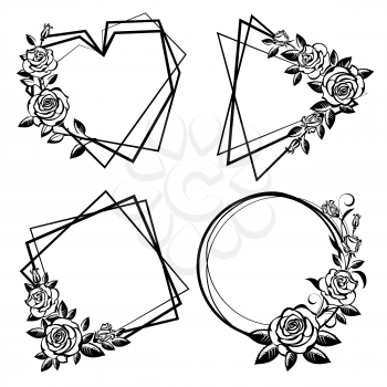 Collection of geometric frames with roses