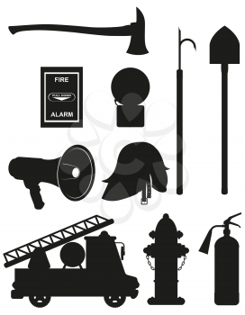 Royalty Free Clipart Image of Fire Equipment Silhouettes