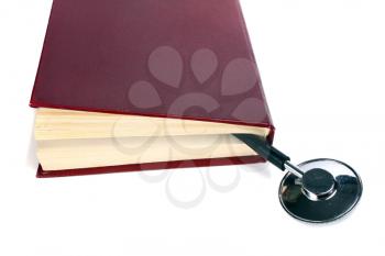 book and stethoscope isolated on white background